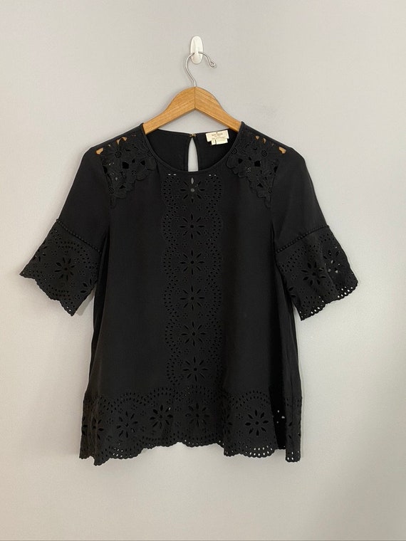 Kate Spade 100% Silk Lace Blouse in Soft Black - image 1