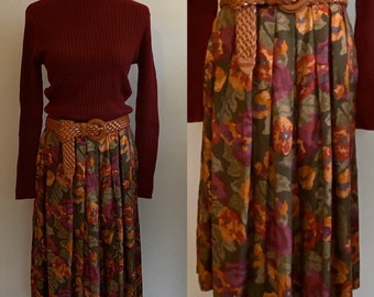 Vintage Autumnal Floral Flowy Skirt