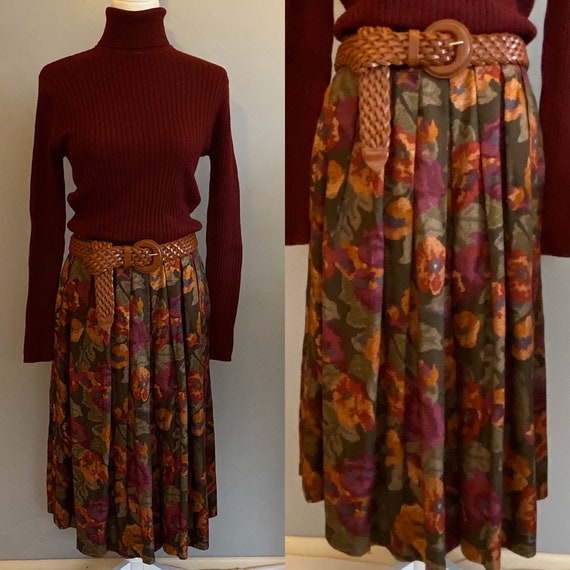 Vintage Autumnal Floral Flowy Skirt - image 1
