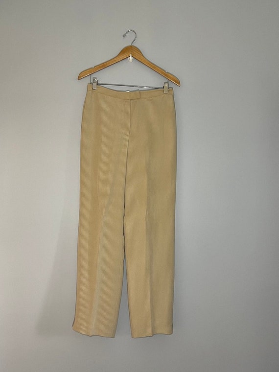 Vintage 100% Silk Beige Pinstripe High-Rise Trouse