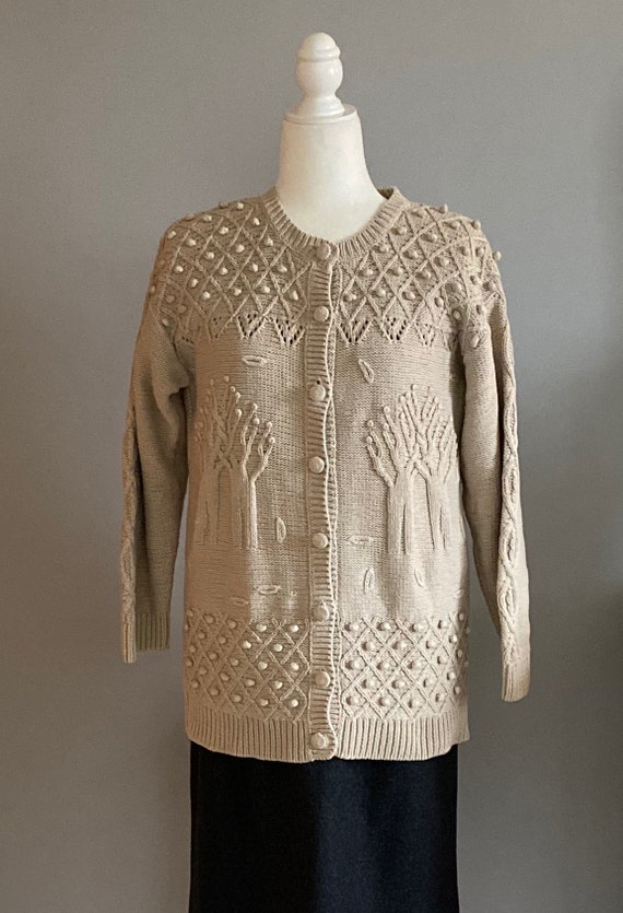 Unique VIntage Detailed Greige Cardigan - image 1