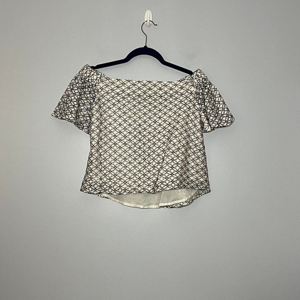 NWT Walter Baker Cropped Lace Off the Shoulder Blouse in Blue and White