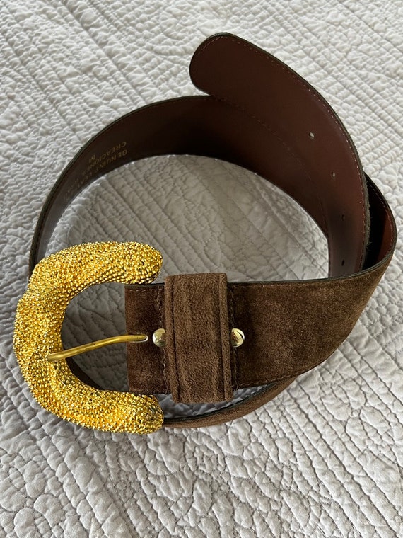 Vintage Brown Suede Belt w/ Incredible Heavy Bras… - image 1