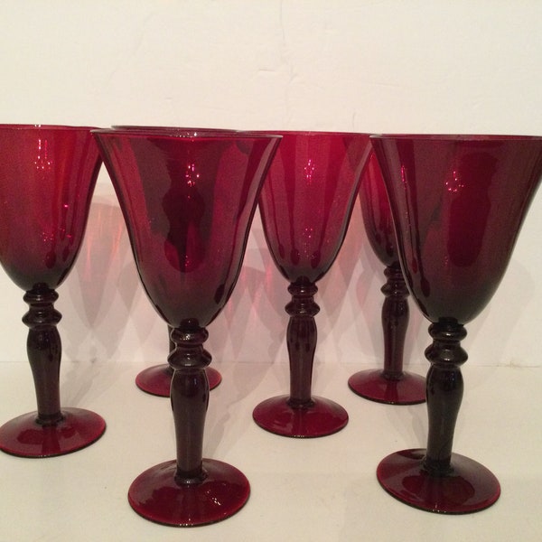 Vintage Wine Goblets - Pigeon Blood Red by Fifth Avenue Set of 6 - Elegant and Magical  Glassware