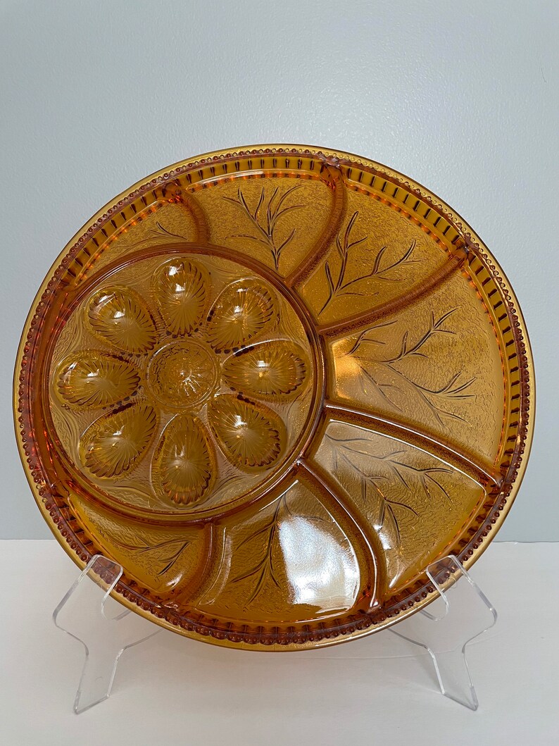 Amber deviled egg plate relish tray vintage Indiana glass Etsy