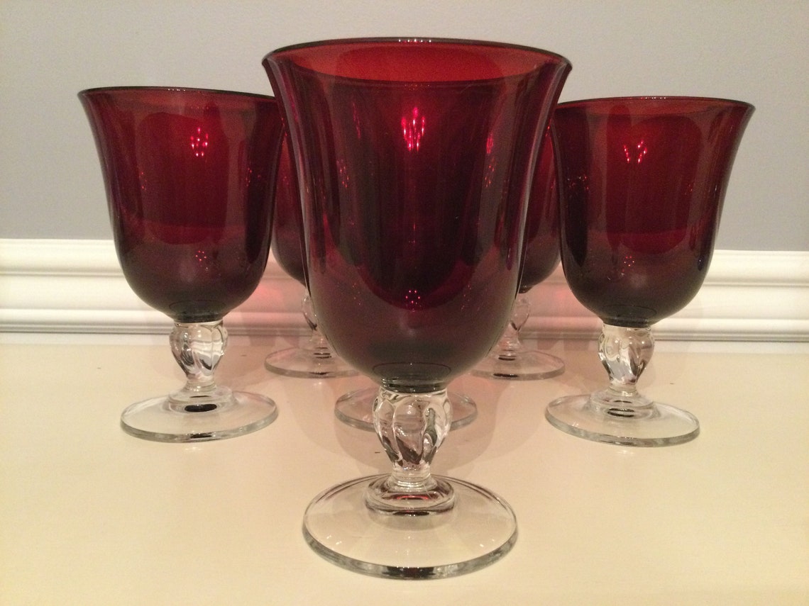 Vintage Ruby Red Water Goblets Cristal DArques Durand 12oz Etsy