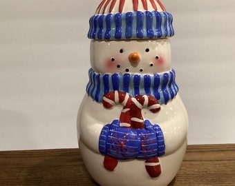 Vintage Smiling Snowman Cookie Jar, MSRF Inc, Christmas Holiday Decor