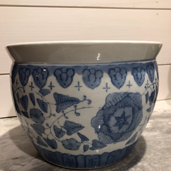 Blue and White Fish Bowl Planter - Etsy
