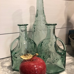 Canadian Glass,  Aqua Green, Canada Glass, Recycled, Grape Leaf Paytrtn, 3 piece, gift