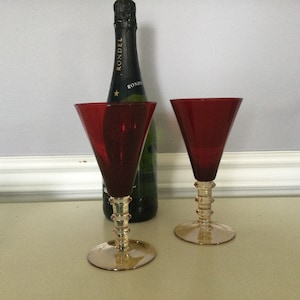 Ruby Red Crystal Iridescent Glasses, Italy Stemware, Si-An Cristallerie set Of 2