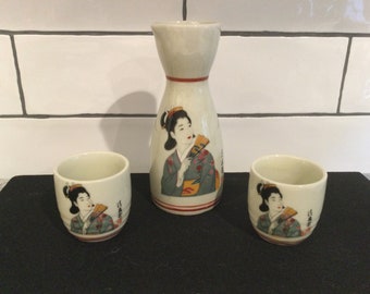 Handgemalt Dekor Design keramkisch Porzellan Barware Vintage Japanische Sake Set 