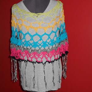 Poncho - Ponchette - Boho - Dameskleding - Accessoires - Fringe - Multi-Color - Sjaals