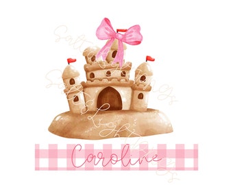 Sandcastle with Bow PNG, Kids Beach Sublimation Design, Kids Beach Shirt PNG, Sandcastle PNG, Girly Beach Sublimation Design
