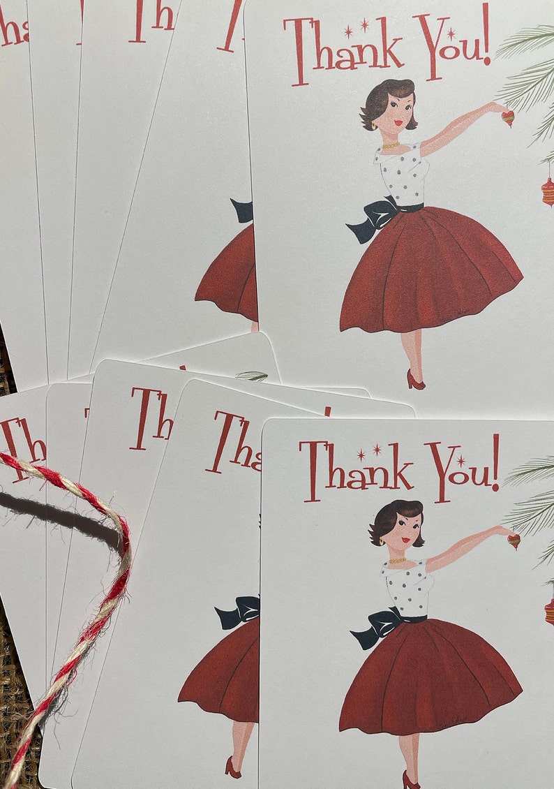 Ten Christmas Retro Style Thank You Note Cards