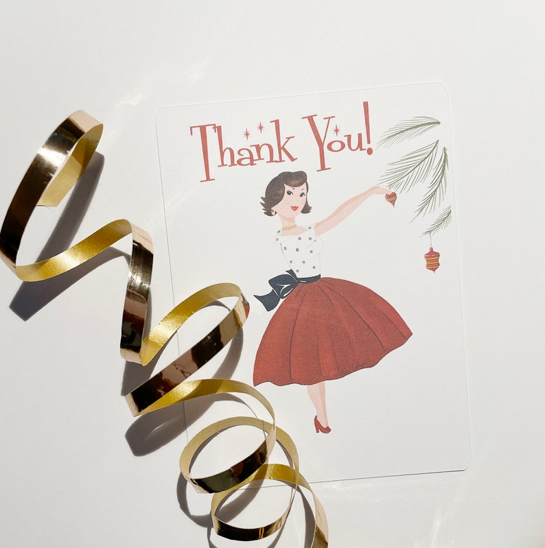 Ten Christmas Retro Style Thank You Note Cards