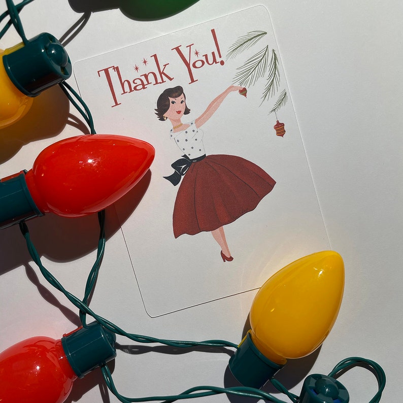 Ten Christmas Retro Style Thank You Note Cards