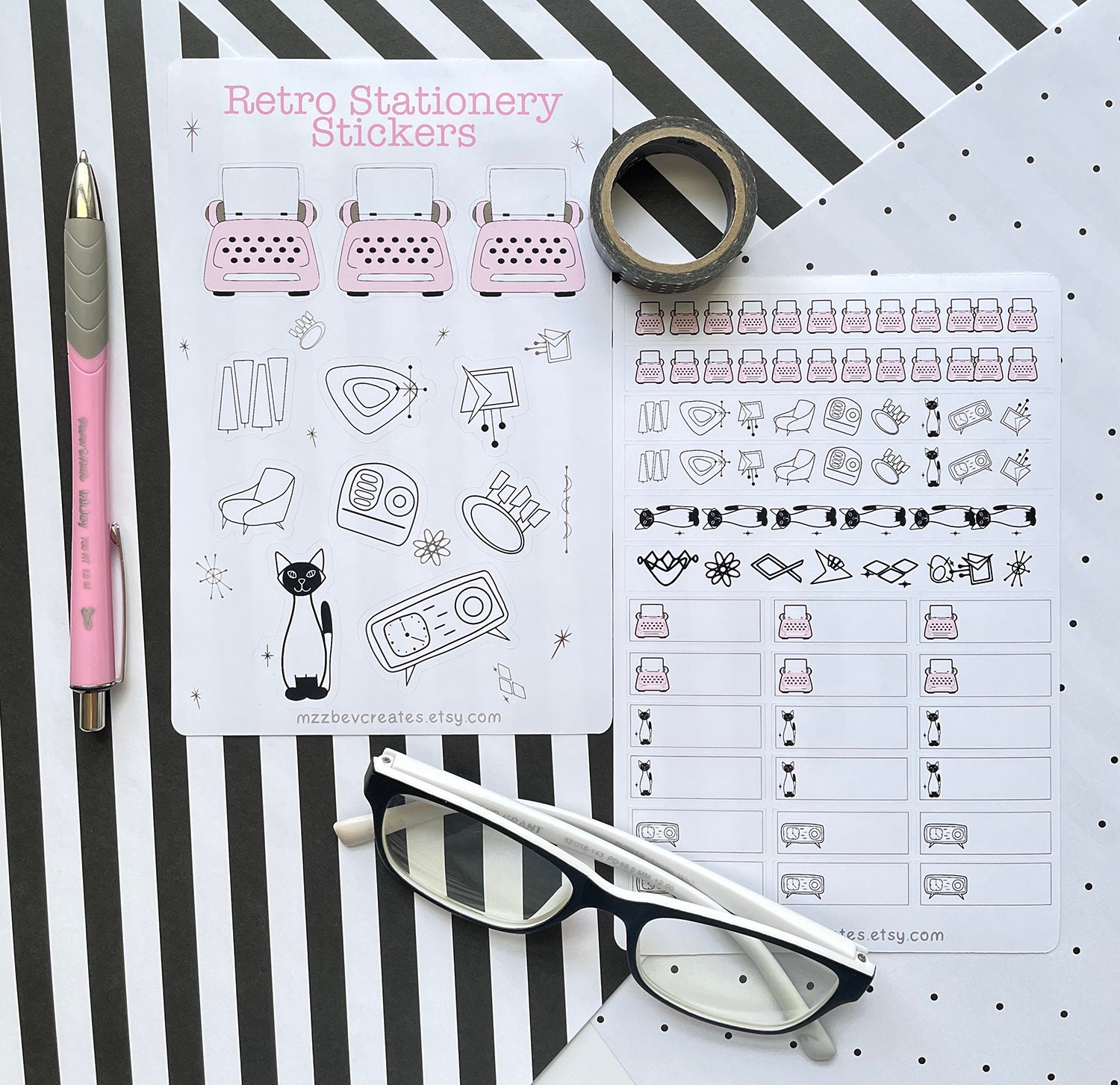 Retro Stationery Sticker Sheets Etsy