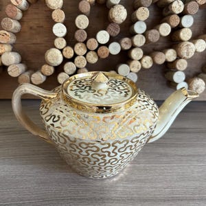 Théière Squiggles Squiggles Snail Trail 3497 avec 2 ensembles crémier et sucre Sadler – Service à thé anglais vintage avec dorure Mid-Century