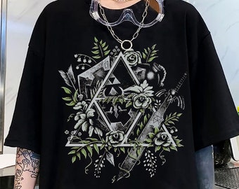 Videospiel Shirt, Floral Shield Sweatshirt, Videospiel Geschenk, Korok Shirt, Hylian Crest Shirt, Träne des Königreichs Shirt, Gamer Geschenk