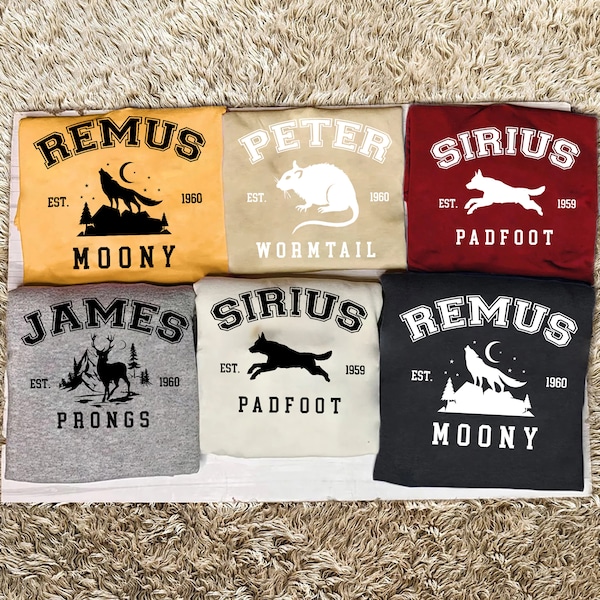 Marodörerna-skjortan, månfärgade maskstjärtfotsprongar, Remus Lupin-skjorta, för vår månfärgade skjorta, trollkarlskjorta, Marodörtröja, unisexskjorta