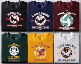 Chemise de volleyball personnalisée, chemise Karasuno, chemise anime, chemise Fukurodani, chemise Nekoma, chemise Aobajohsai, lycée anime, vêtements unisexes