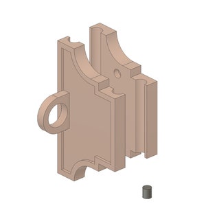 May include: A 3D printed beige plastic model of a two-piece clamp with a loop handle. The clamp is made of two pieces that fit together. The model is shown on a white background.