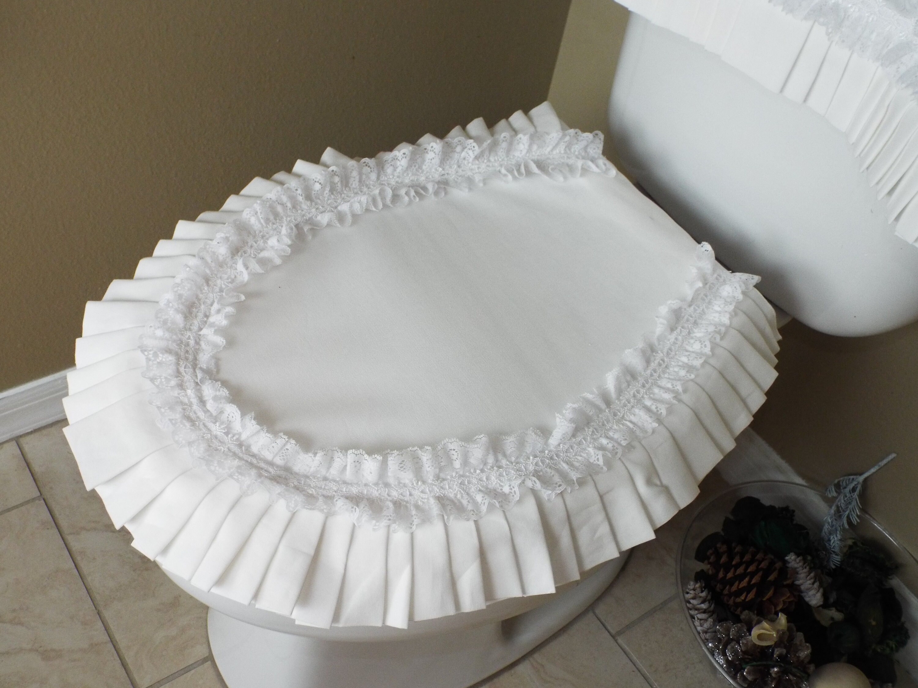 Toilet Cover White Ruffles Toilet Lid Cover Toilet Tank Etsy