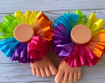 Rainbow Ankle Tutu. Baby Toddler Girls Birthday Party Outfits. Ruffle Ribbons Personalized Gifts.