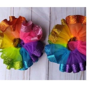 Rainbow glitter tutu socks. Ankle tutu socks. Baby tutu socks. Toddler tutu socks.  Girls tutu socks.  Detachable tutu. Ruffle socks. Ribbon