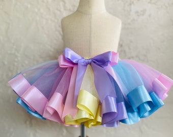Pastel Colors Tutu Skirt. First Birthday Baby Toddler Girls Christmas Party Dress.  Personalized Gifts.