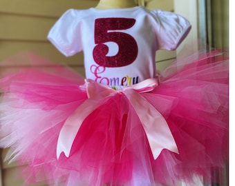 5th Birthday Outfit. Tutu Set. Pink Tutu Skirt. Embroidery Shirt. Baby Girl Tutu Skirt. Toddler Girl Tutu. Girls Tutu. Birthday Party Dress.