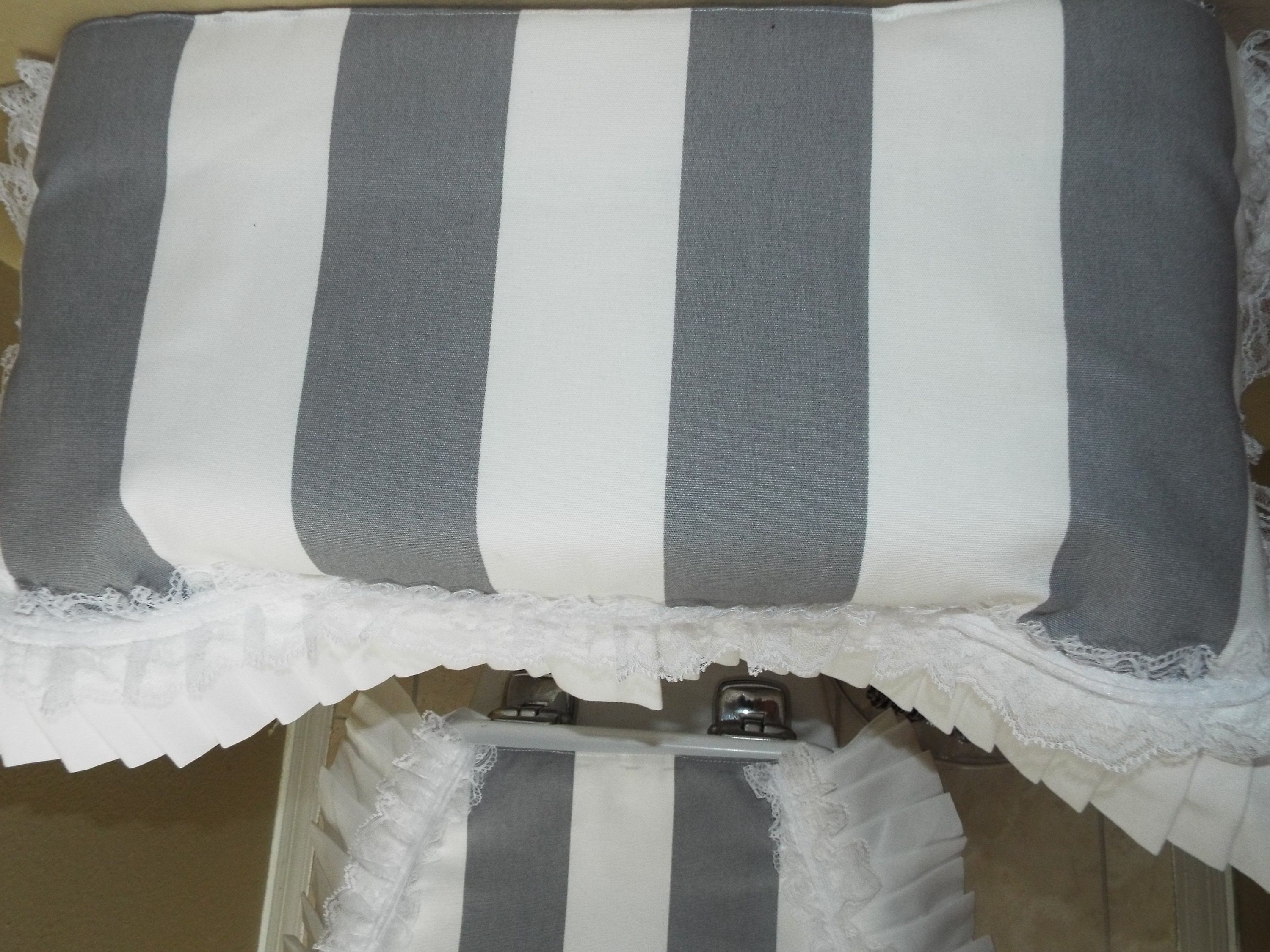 Toilet Cover White Grey Striped Ruffles Lace Bathroom Etsy