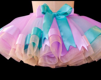 Color Pastel Tutu Skirt. Ribbons Trim Tutu, Rainbow Color Tutu. Baby Girl Tutu. Toddler Tutu Skirt. Tutus For Girls. Birthday Party Dress.