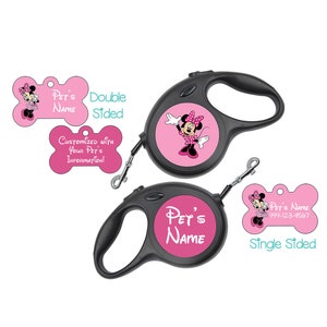 Minnie Mouse | Disney Pet Id Dog Tags & Retractable Leash | Personalized for Your Pet