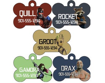 Disney Guardians of the Galaxy Pet Id Dog Tags Personalized w/ Your Pet's Name and Number