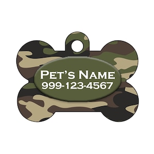Camo Pet Id Dog Tag | Army Green Camo | Personalized w/ Your Pet&#39;s Name & Number