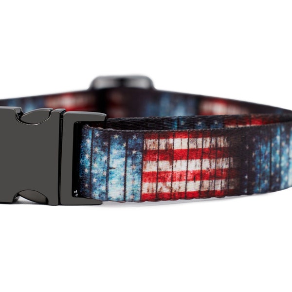 Rustic American Flag Adjustable Collar for Dogs & Cats | Officially Licensed | Fits all Pets!