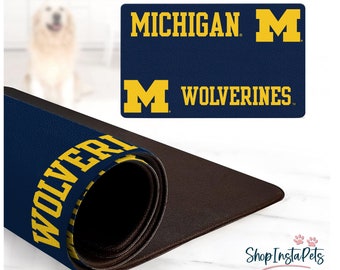 Michigan Wolverines Water-Proof Pet Food & Water Bowl Mat | 18" x 29" | Non-Slip | Officially Licensed