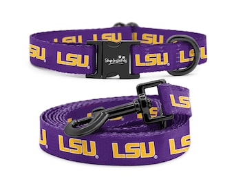 LSU Tigers Adjustable Dog Collar and Leash Set | Officially Licensed | Fits all Pets!