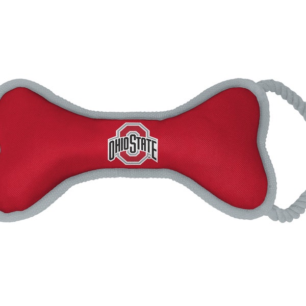 Ohio State Buckeyes NCAA Bone Dog Rope Toy | Comes with Squeaker | Durable & Great for Dogs of all Sizes