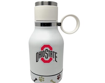 Borraccia termica in acciaio inossidabile da 37 oz (1 litro) con base rimovibile per ciotola per cani, con logo degli Ohio State Buckeyes.