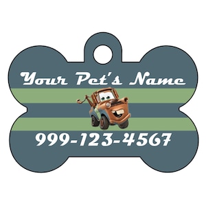 Disney Cars Tow Mater Custom Pet Id Dog Tag Personalized w/ Your Pet&#39;s Name & Number