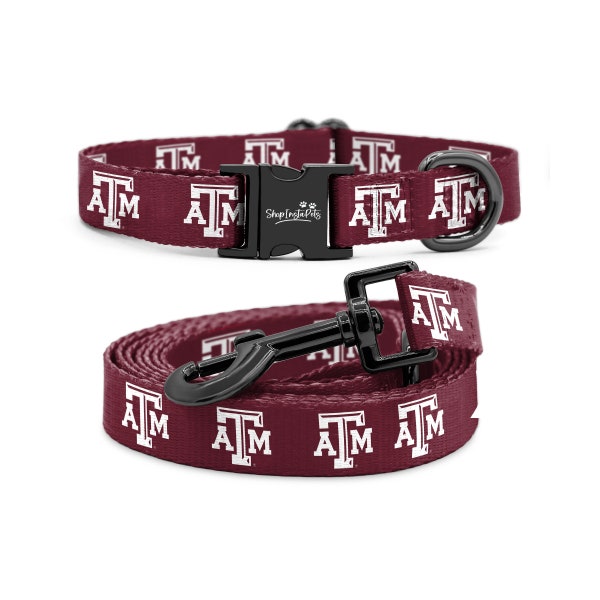 Texas A&M Aggies Adjustable Collars and Leash Set for Dogs and Cats | Officially Licensed | Fits all Pets!