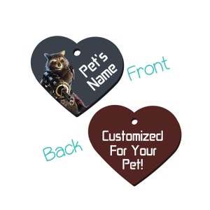 Raket wasbeer | 2-zijdige pet id-tag voor honden en katten | Gepersonaliseerd voor uw huisdier