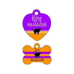 Halloween Black Cat Pet Id Tag for Dogs and Cats Personalized w/ Name & Number