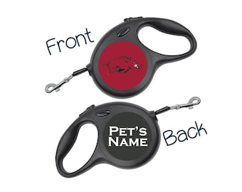 Arkansas Razorbacks Retractable Dog Walking Leash | Officially Licensed | Personalized for Your Pet