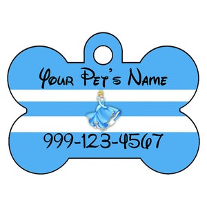 Disney Princess Cinderella Pet Id Tag voor honden en katten gepersonaliseerd e/w/ Naam & Nummer