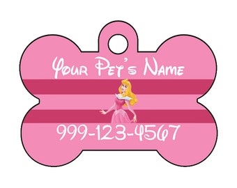 Disney Princess Aurora Doornroosje Pet Id Dog Tag Gepersonaliseerde w / Naam & Nummer