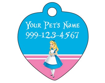 Disney Alice in Wonderland Pet Id Tag for Dogs & Cats Personalized w/ Name and Number