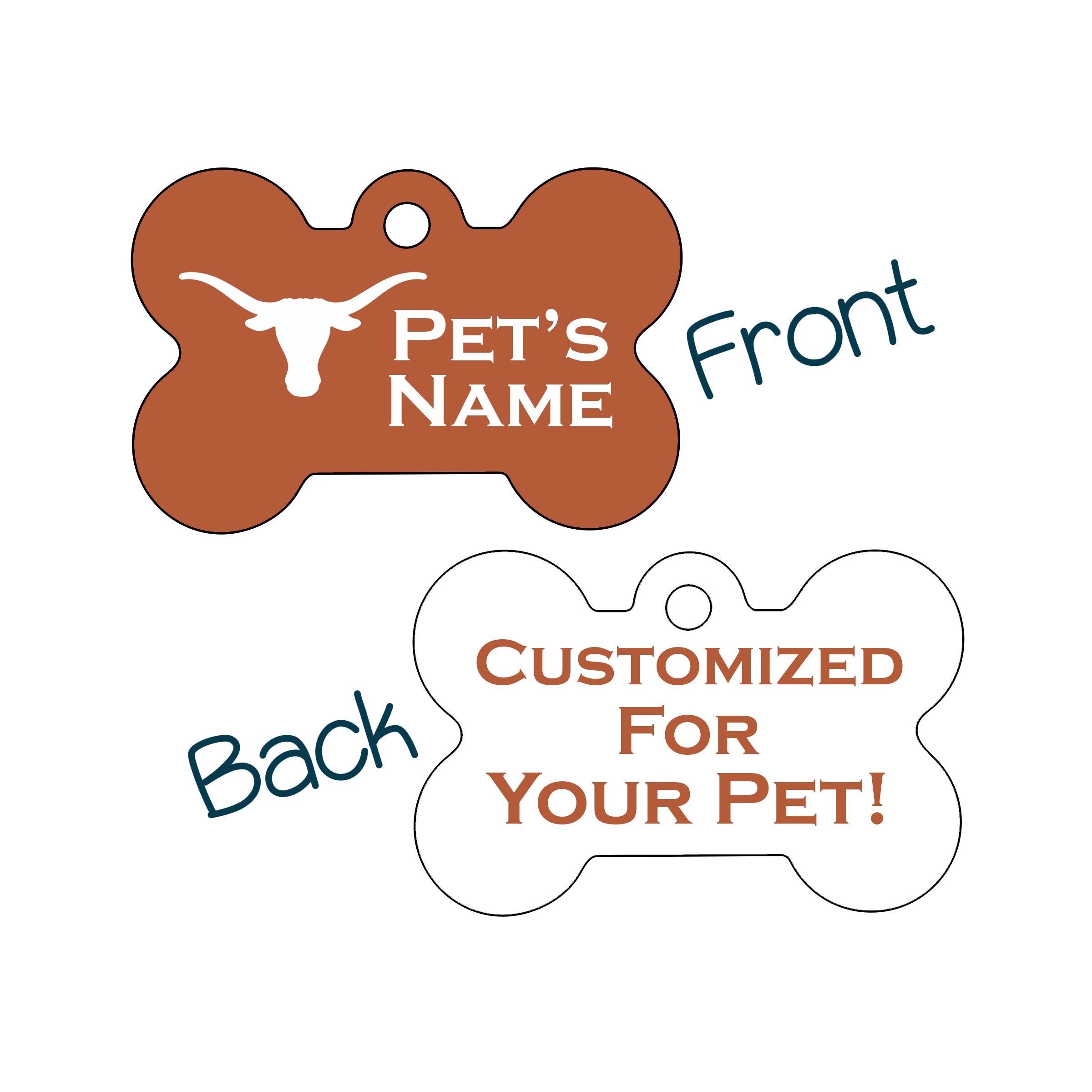 Texas Longhorns 2-Sided Pet Id Dog Tag / Ufficialmente autorizzato / personalizzato per il tuo animale domestico